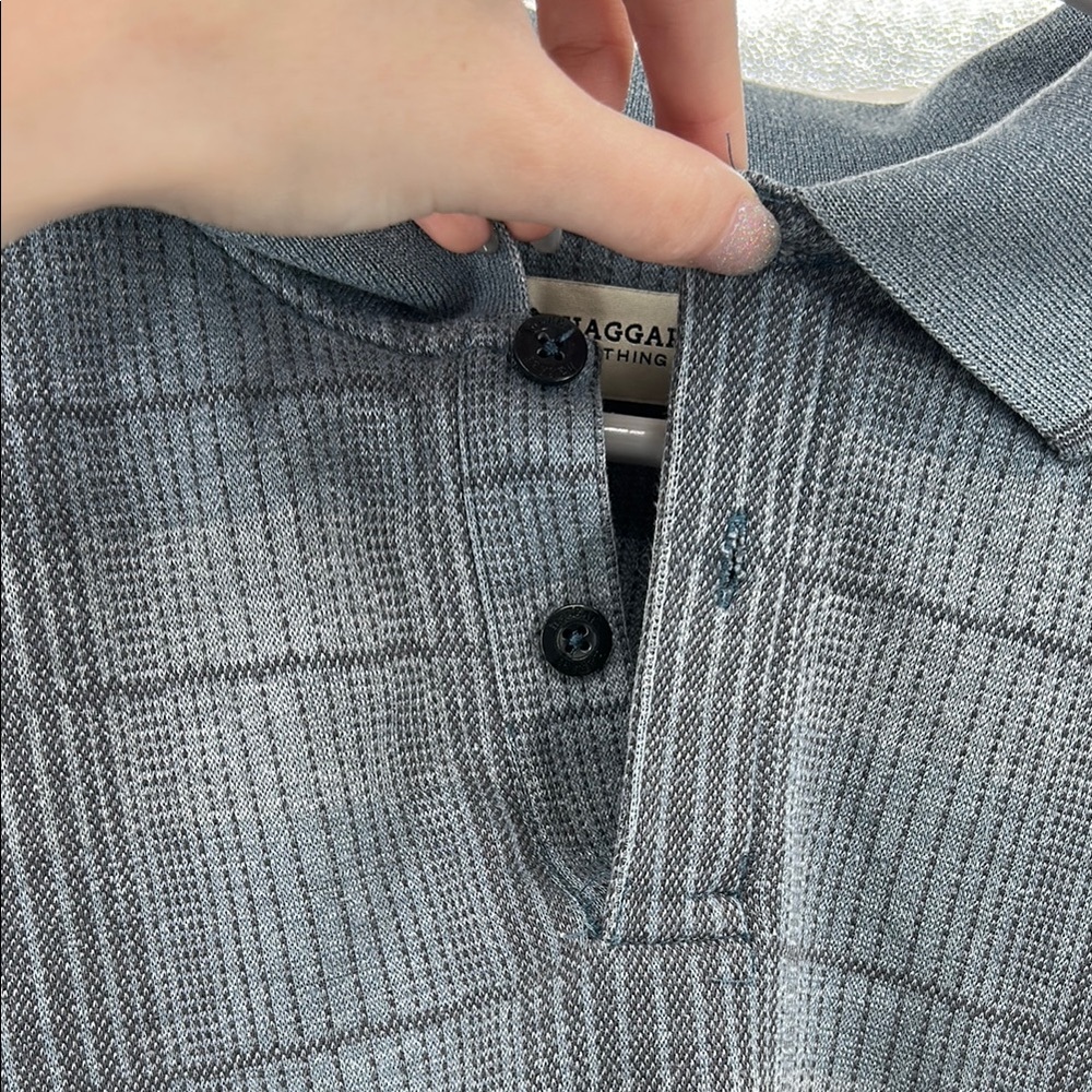 Haggar Blue and Gray long sleeve thick Polo Shirt XXL work office plaid - Picture 6 of 10